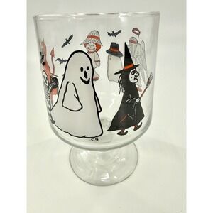Carlton Glass Vintage Halloween Stemmed Glass Candy Jar Clear 1980s Characters